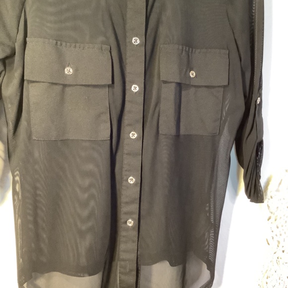2b Bebe Mesh Sheer Button Sleeve Blouse Black Size XS - Picture 7 of 7